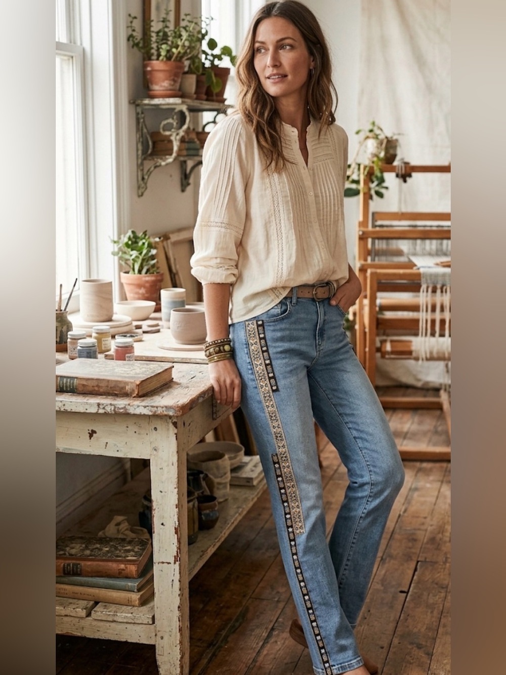 Anthropologie Pilcro & Letterpress Slim Boyfriend Embroidered Side Stripe Jeans
